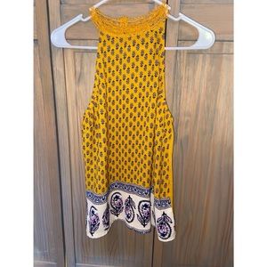 High Neck Patterned Sleeveless Blouse